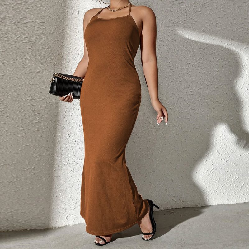 Plus Size Tight Waist Halter Fishtail Dress - Image 3