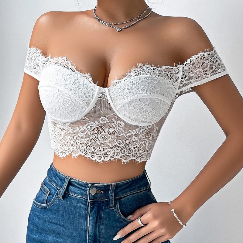 Lace Eyelash Low-Cut Cropped Vest - Image 2