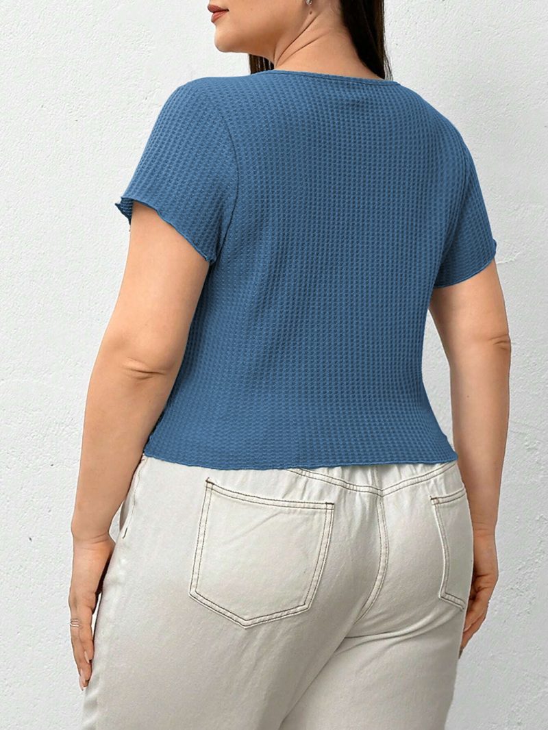 Plus Size Waffle Breathable Slim Solid Color T-Shirt - Image 2