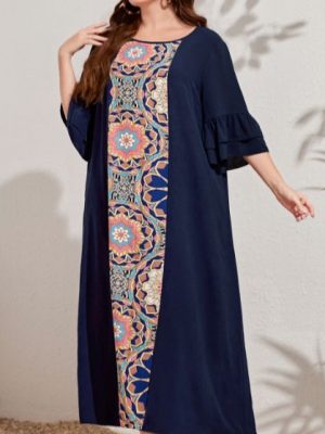 Plus Size Printed Office Maxi Dress