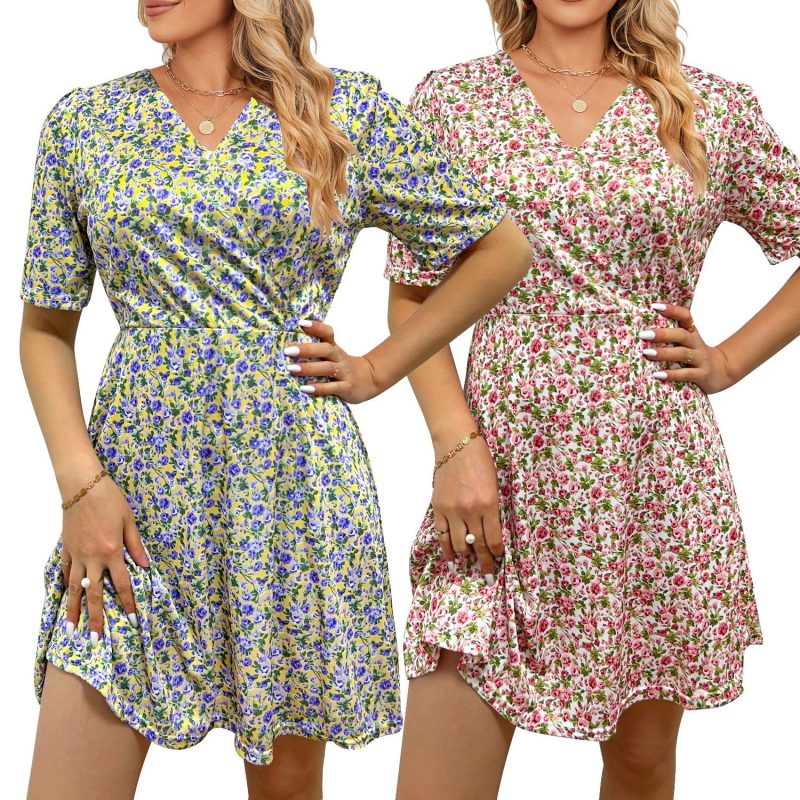 A-Line Lace-Up Printed Dress: Chic V-Neck - Image 4
