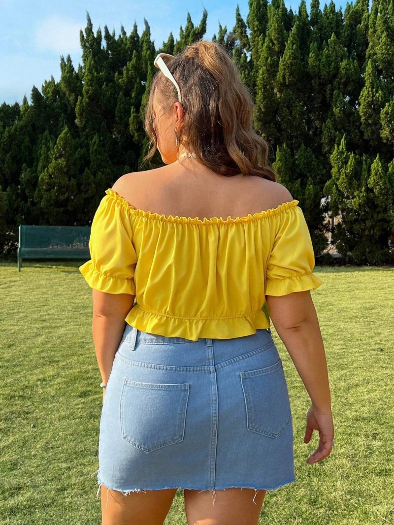 Plus Size Cropped Off Shoulder Puff Sleeve Top - Image 3