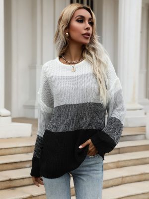 Autumn Knitted Sweater with Round Neck