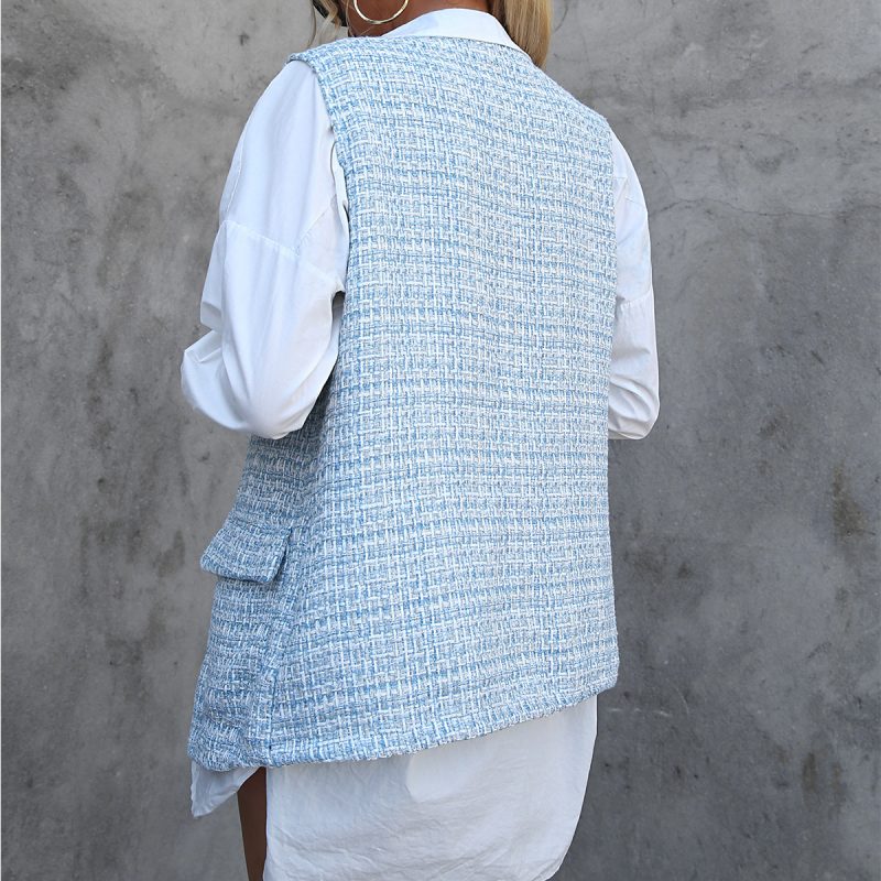 Houndstooth Design Mid-Length Cardigan Vest Pocket Coat for Women - Image 4
