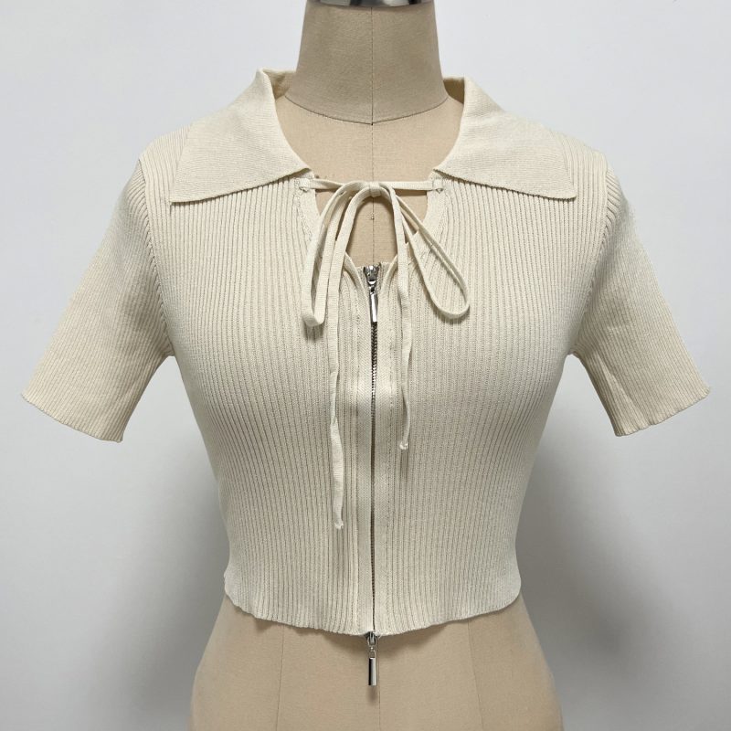 Short Sleeve Knit Top: Women's Bow Detail - Image 7