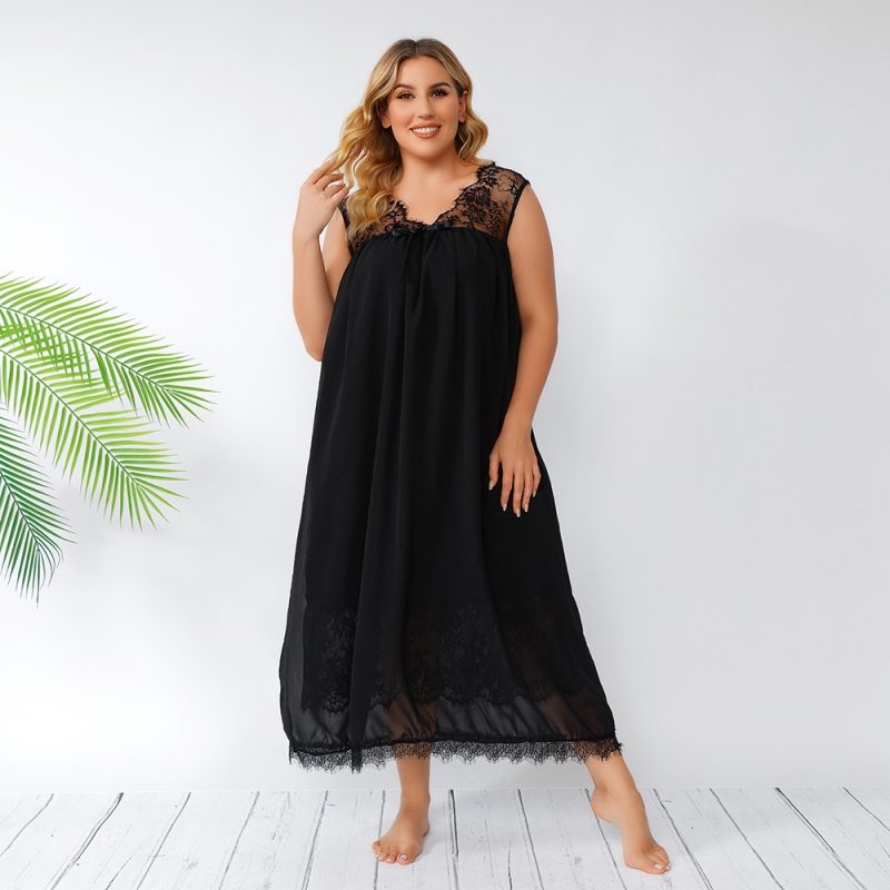 Plus Size Lace Sleeveless Nightdress - Image 2