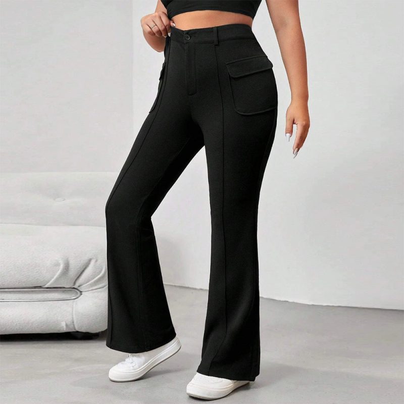 Plus Size Street Sexy Retro Flip Pocket Slim Flare Pants - Image 4