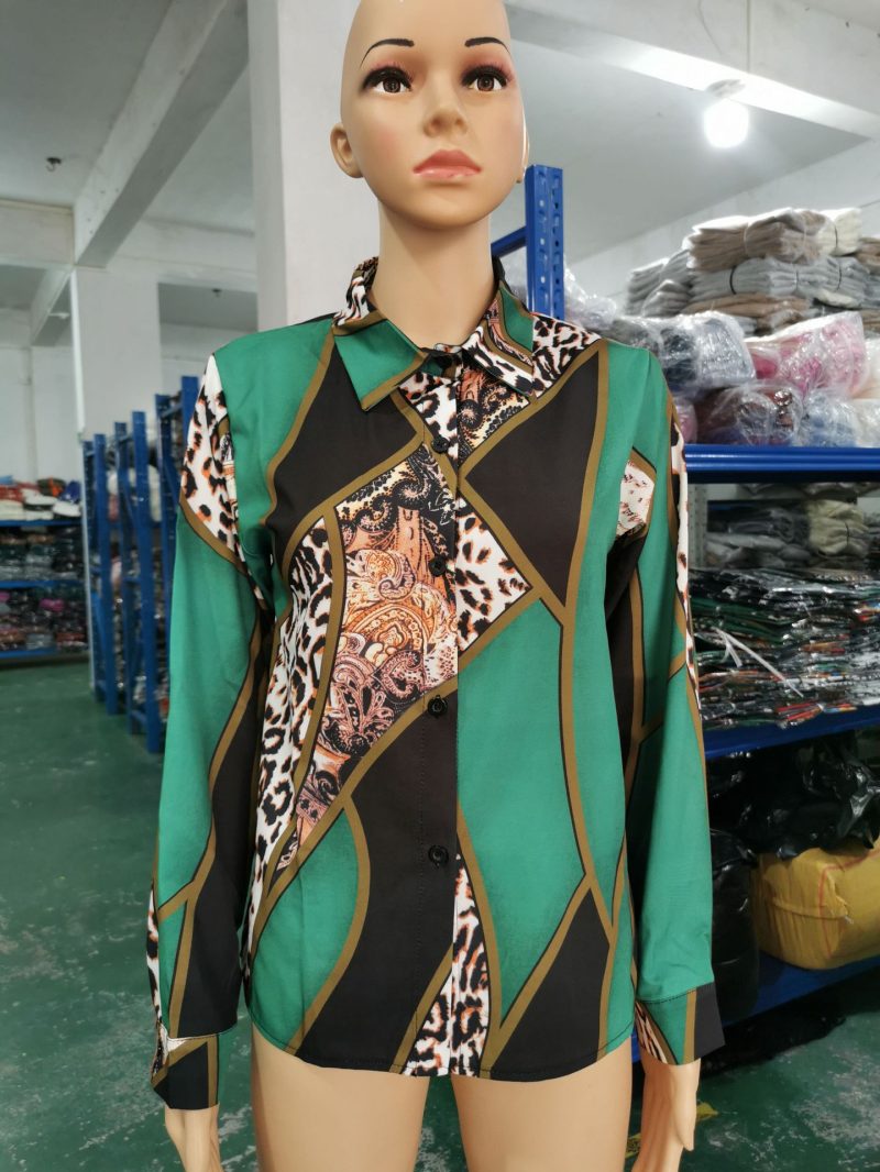 Spring Autumn Long Sleeve Women Button Digital Printed Shirt - Image 4