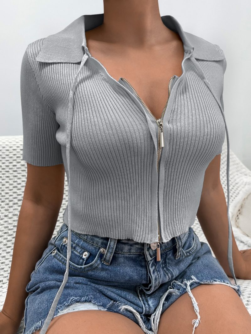 Short Sleeve Knit Top: Women's Bow Detail - Image 6