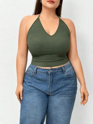 Plus Size Base Ride Halter Camisole Knitted Vest Top