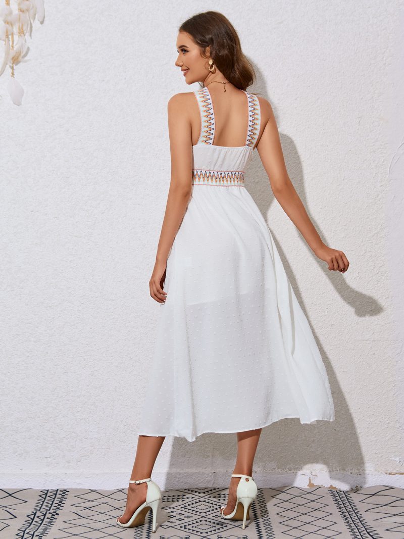 Women Clothing Solid Color Lace Stitching Sleeveless Dress - Image 2