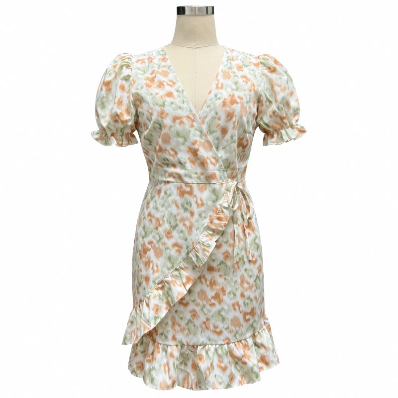 Printed V-Neck Dress: Feminine Flounce Touch - Image 4
