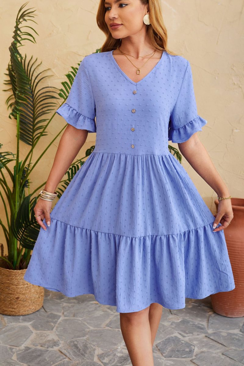V-Neck Jacquard Pleated Dress: Stylish Spring/Summer Fashion - Image 5