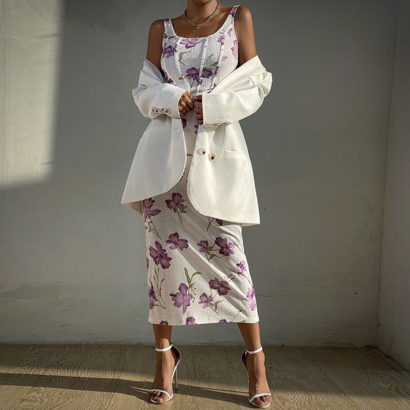Sexy Floral Print Vest Sheath Skirt Set - Image 2