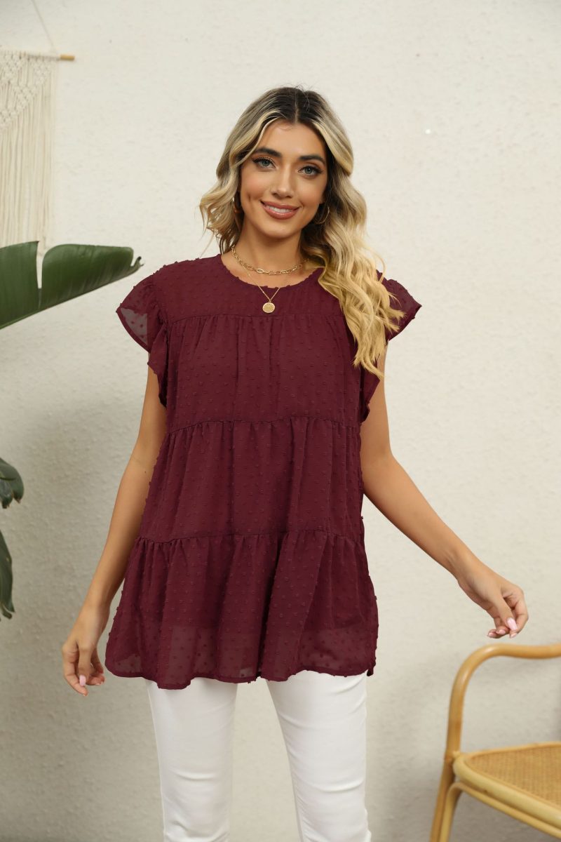 Comfortable Jacquard Loose Short-Sleeved Top - Image 3