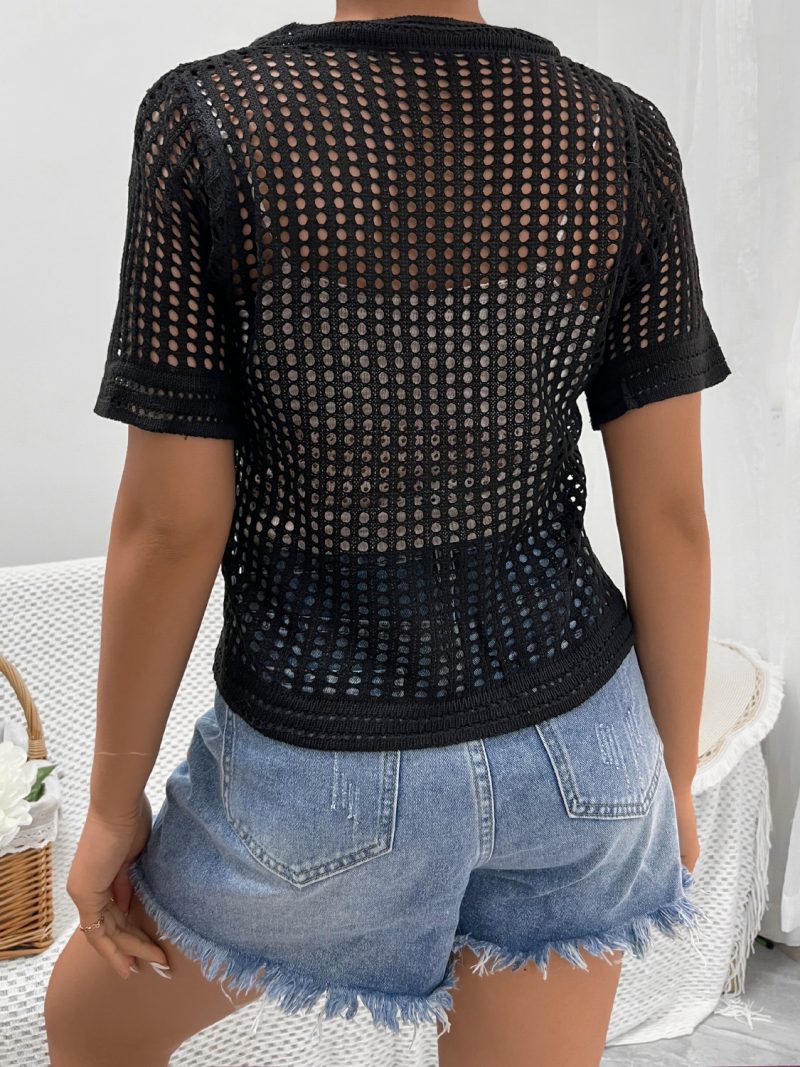 Women's Short Sleeve Sweater Cardigan: Cutout Style - Image 2