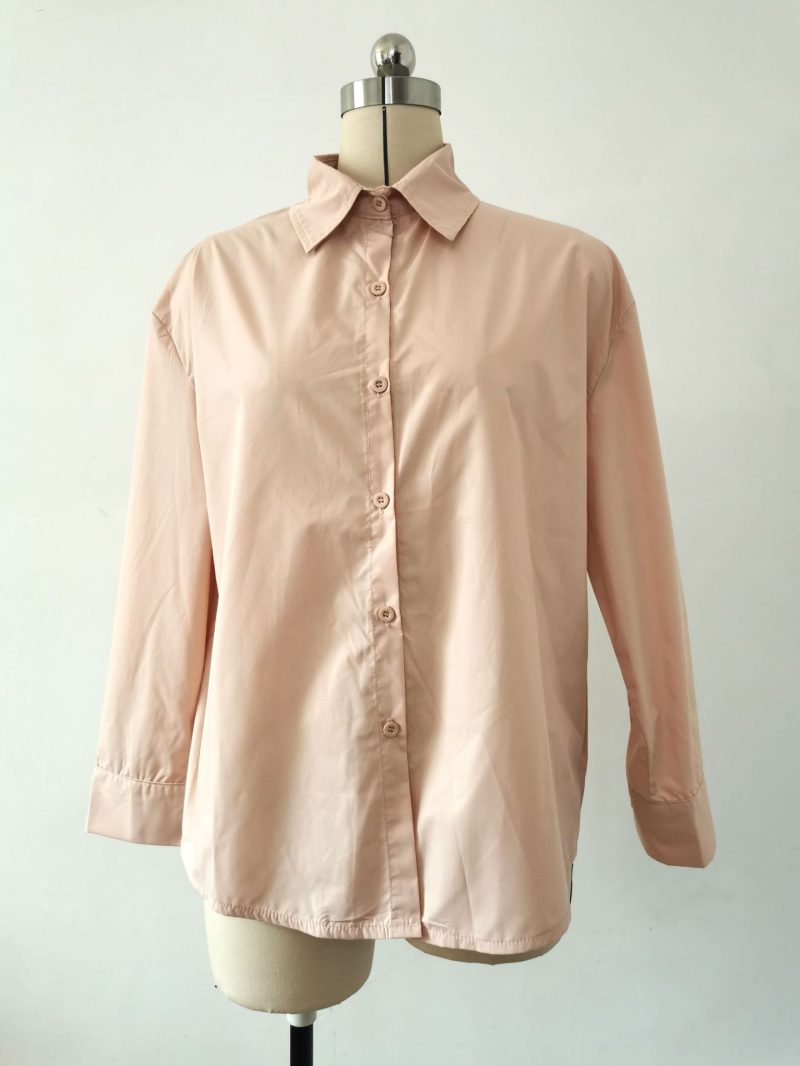 Spring Autumn Women's Solid Color Long Sleeve Loose Shirt with Back Slit - Image 6
