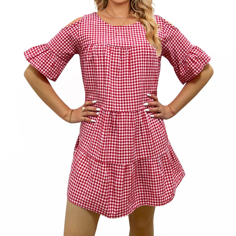 Women's Off-The-Shoulder Dress: Summer Plaid - Image 3