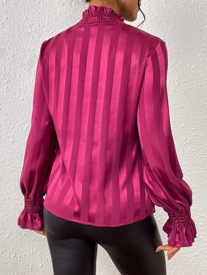 Early Spring Women Clothing Loose Slimming Long Sleeves Shirt Satin Embellished - Image 3