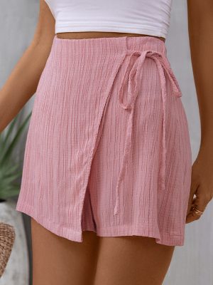 Summer Lace-Up Culottes: Casual Texture Shorts for Women’s Clothing