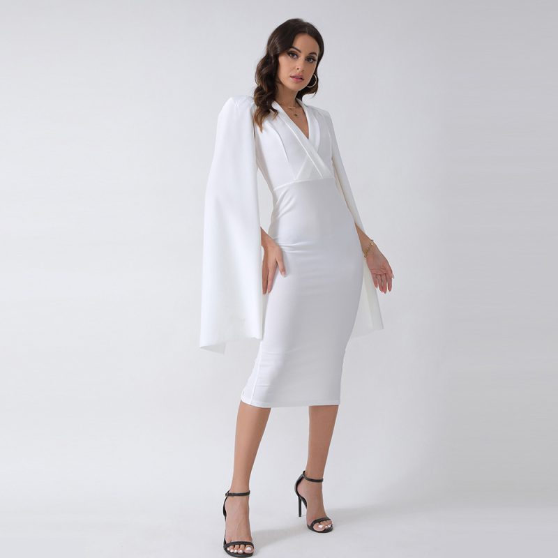 V-neck Slim Fit Long Sleeve Dress - Image 4