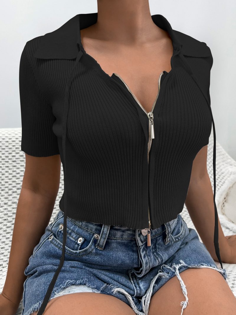 Short Sleeve Knit Top: Women's Bow Detail - Image 5
