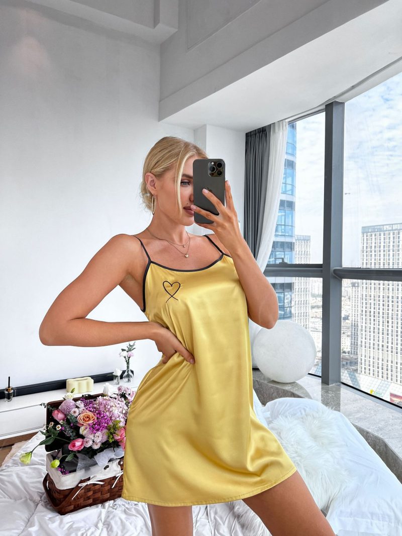 Spring Summer Sexy Ice Silk Pajamas: Love Embroidered Nightdress - Image 3