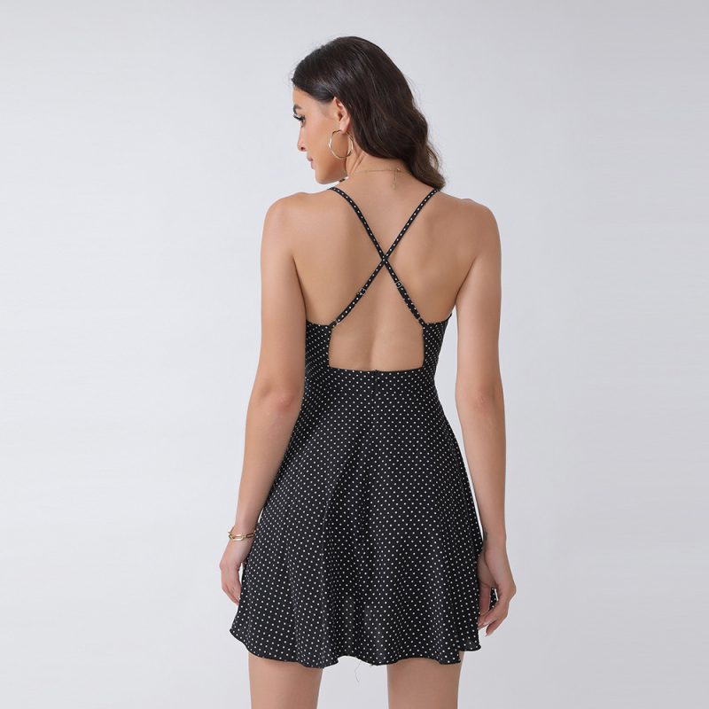 Deep V-neck Polka Dot Dress - Image 4
