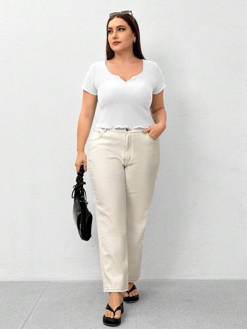 Plus Size Waffle Breathable Slim Solid Color T-Shirt - Image 3