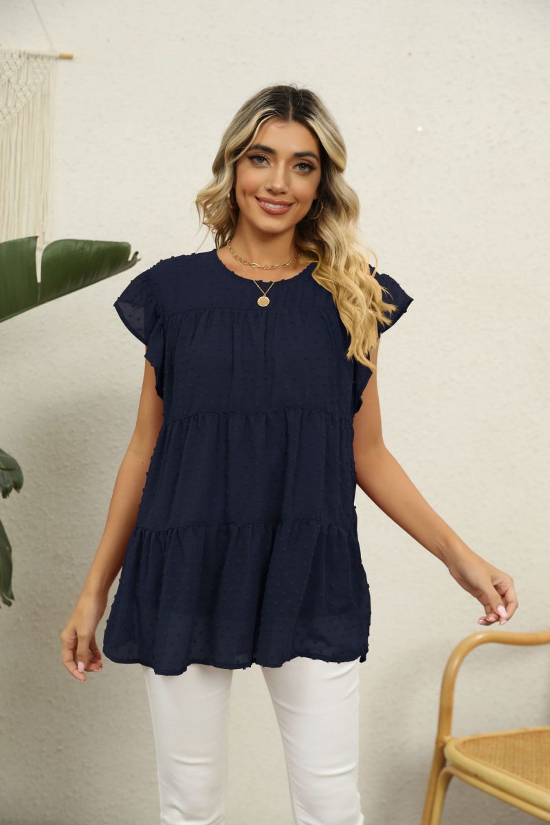 Comfortable Jacquard Loose Short-Sleeved Top - Image 5