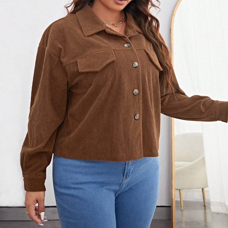 Plus Size Autumn Winter Corduroy Jacket - Image 4