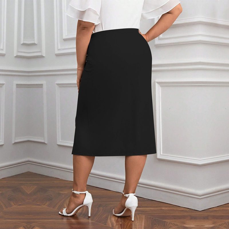 Elastic High Waist Slit Sheath Office Skirt for Plus Size Women - Image 2