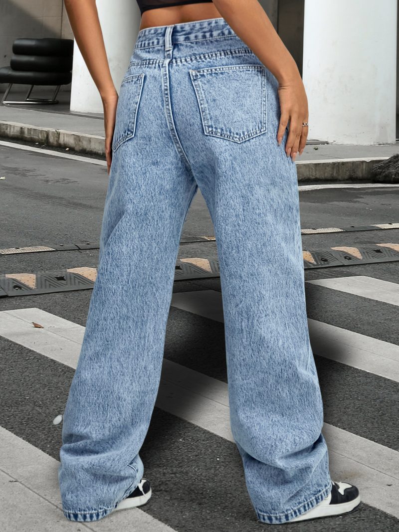 Women's Basic Straight Leg Denim Trousers: Beltless Design - Image 2