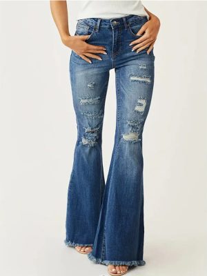 High Waist Ripped Bell-Bottom Women’s Jeans