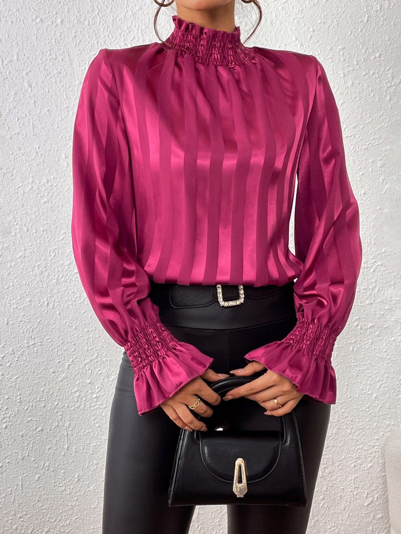 Early Spring Women Clothing Loose Slimming Long Sleeves Shirt Satin Embellished - Image 2