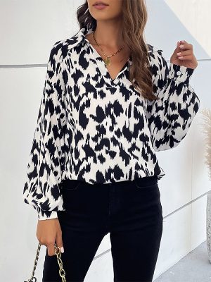 Spring Elegance: Printed Long Sleeve Polo Shirt