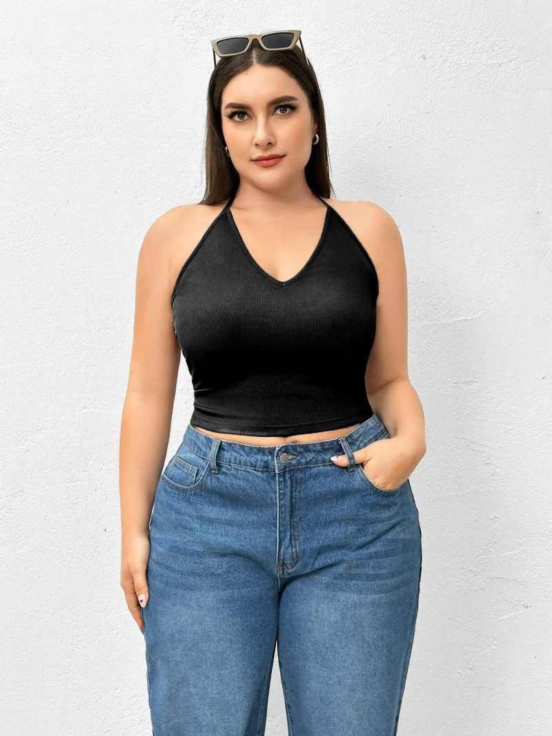 Plus Size Base Ride Halter Camisole Knitted Vest Top - Image 3