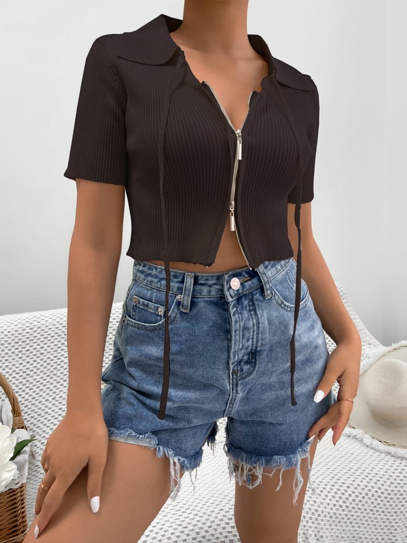 Short Sleeve Knit Top: Women's Bow Detail - Image 4