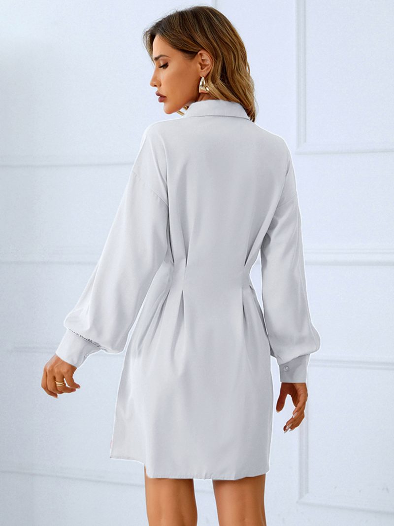 Spring Summer Casual Lantern Long Sleeve Waist Trimming Shirt Dress - Image 2
