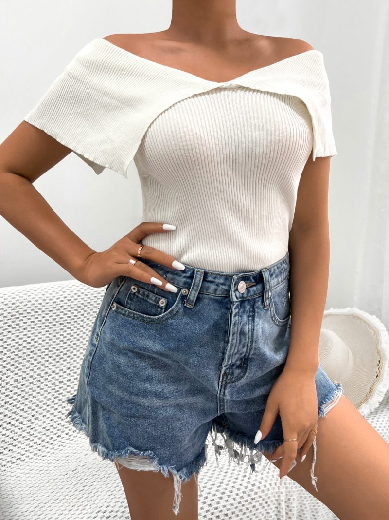 Off-Shoulder Knit Top: Women's Fashion Vest - Image 2