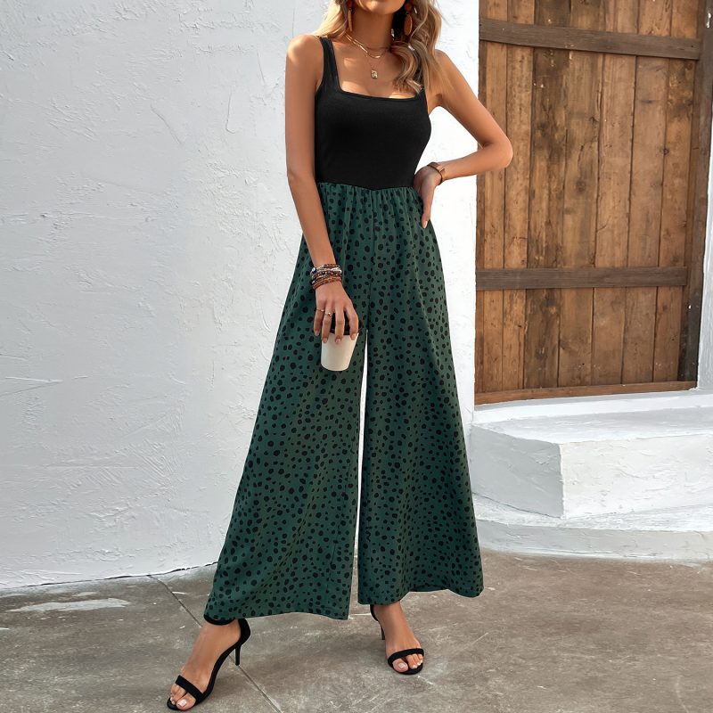Women Clothing Printed Vest Jumpsuit Long Waist Slimming Wide Leg Pants - Image 2