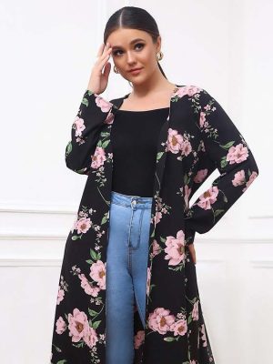 Plus Size Printed Minimalist Cardigan