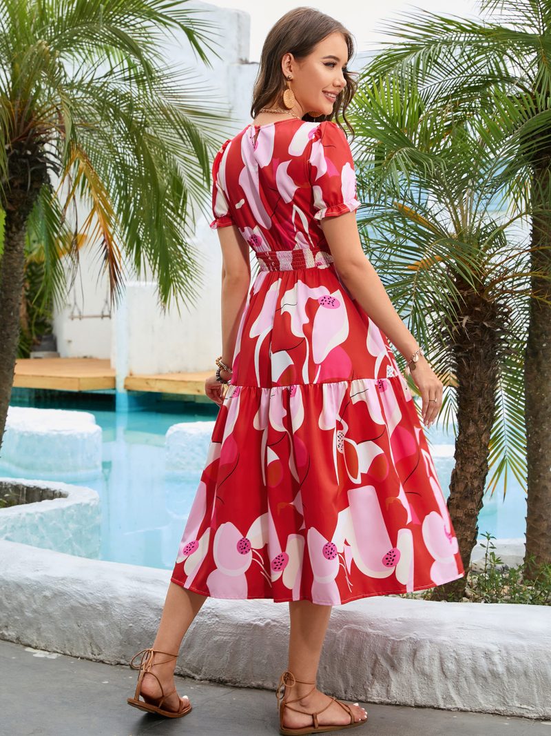 Bohemian Printed Ruffled Short Sleeve Dress for Women - Image 2