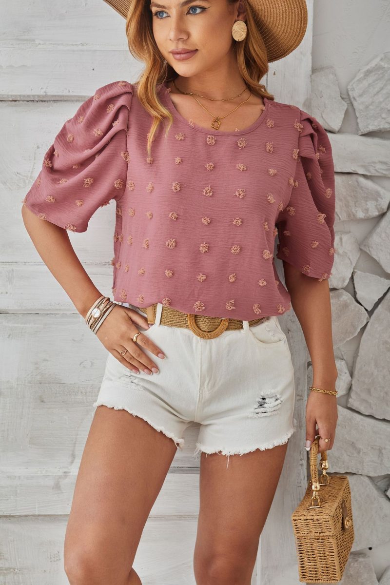 Spring Summer Jacquard Smocked Square Collar Top - Image 4