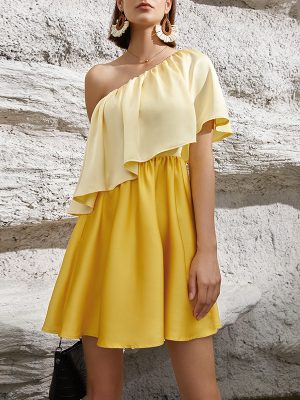 Irregular Asymmetric Tube Top Vacation Dress