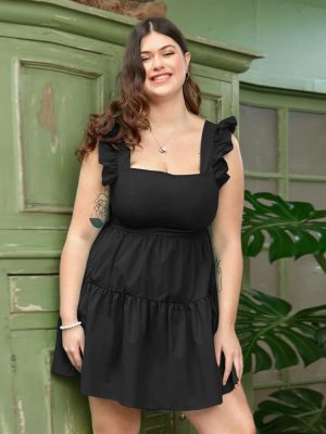 Plus Size Spring Summer Tiered Sleeveless Dress