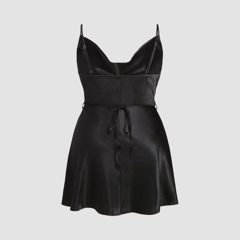 Plus Size Graceful Satin A-Line Swing Strap Dress - Image 2
