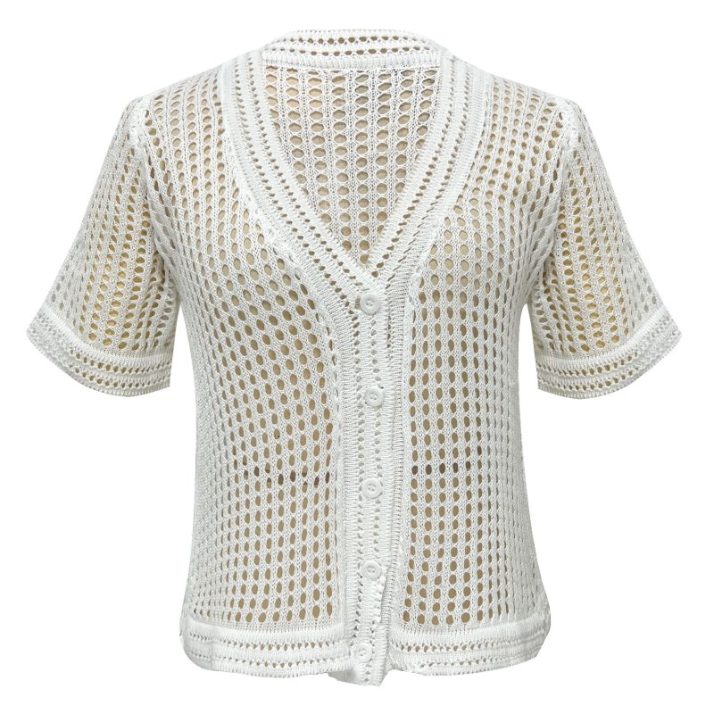 Women's Short Sleeve Sweater Cardigan: Cutout Style - Image 5