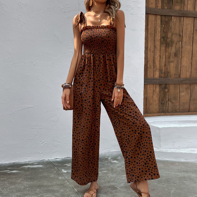 Pocket Wide Leg Pants Waist Slimming Suspender Jumpsuit Printing - Image 2