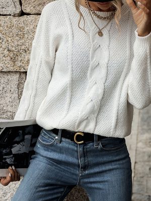 Long Sleeve White Sweater for Autumn/Winter